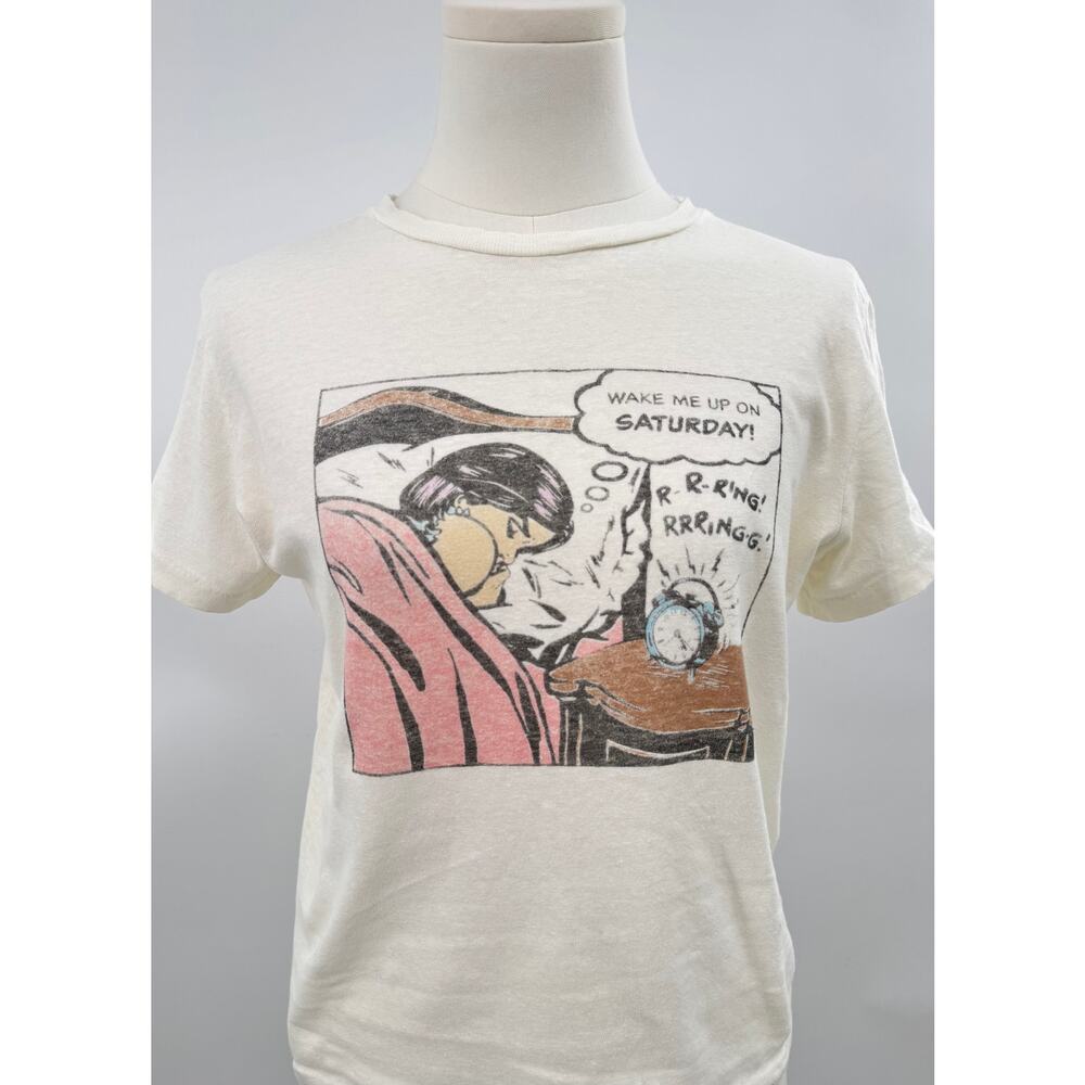 RE/DONE Hanes Saturday Graphic Comic Tshirt Tee White Top Vintage Ivory Cotton S